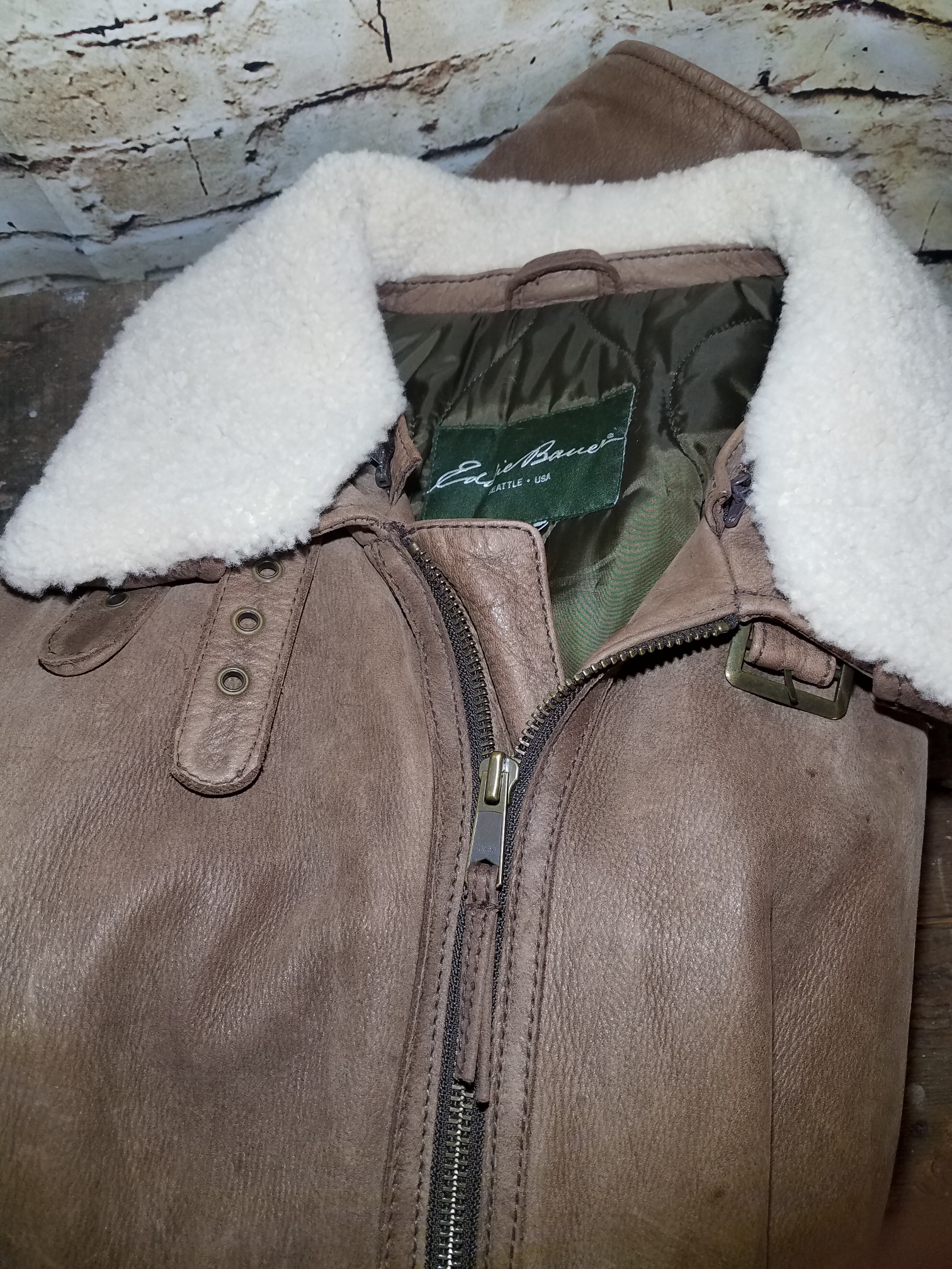 EDDIE BAUER: LEATHER AVIATOR JACKET WITH SHEARLING COLLAR: TIMELESS ...