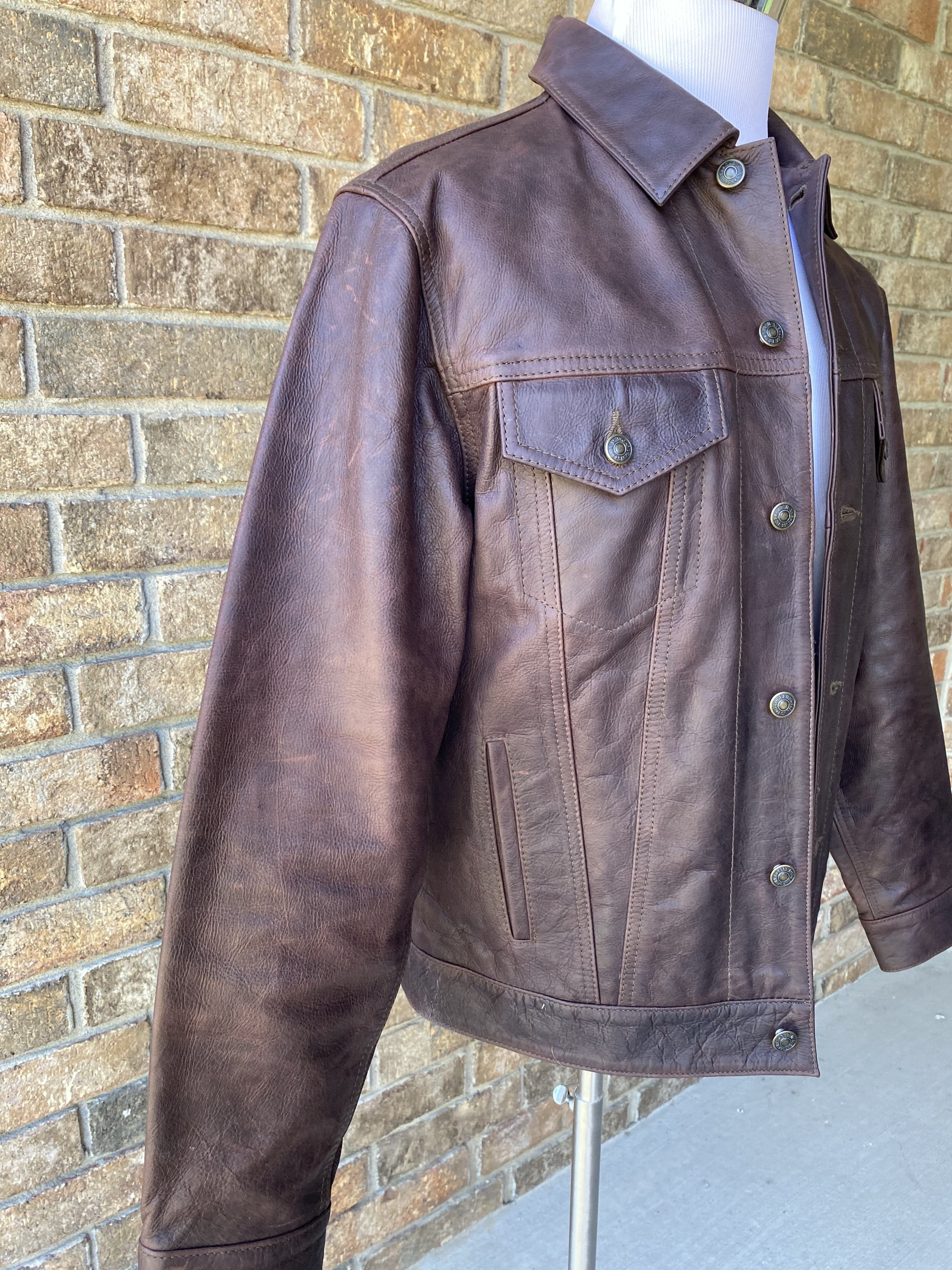 Gap leather deals trucker jacket