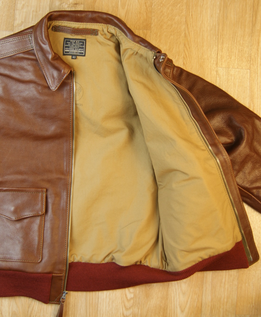 Aero 15142 A-2 Russet Vicenza Horsehide UD4 open lining.jpg