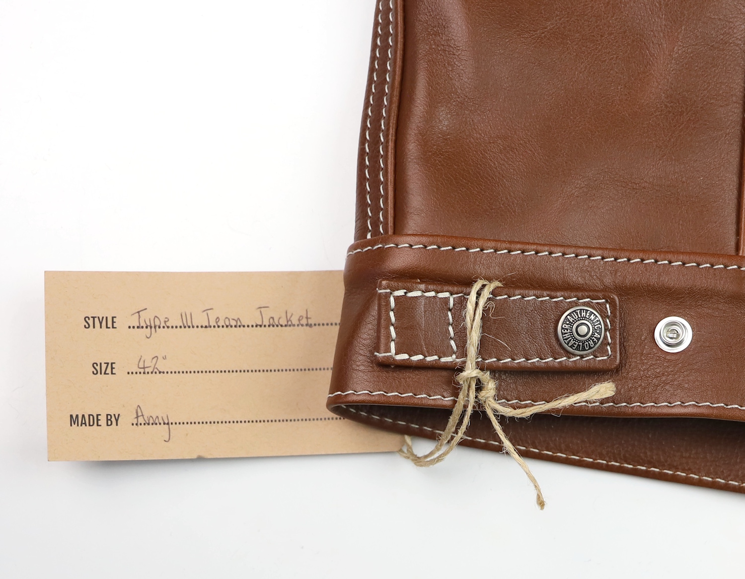 Aero 557XX Type 3 Jean Jacket Russet Vicenza Horsehide 7VW name tag.jpg