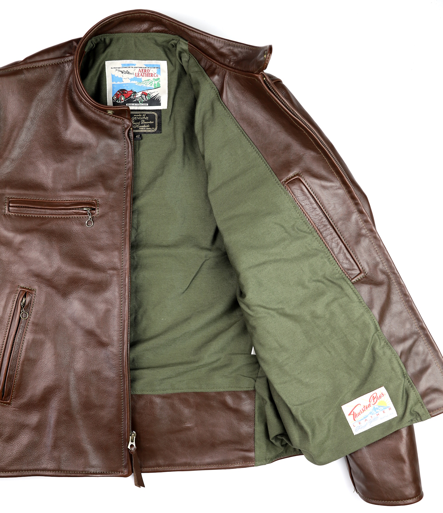 Aero Cafe Racer Seal Vicenza Horsehide olive cotton drill lining.jpg