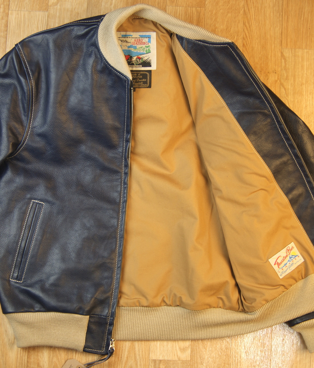 Aero College Jacket Blue Vicenza Horsehide tan cotton lining.jpg