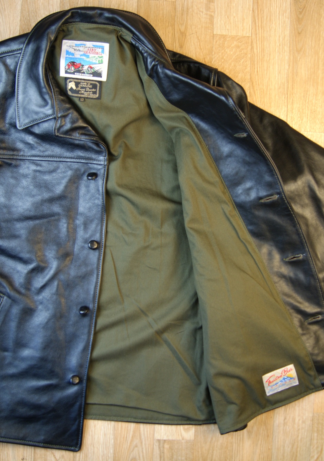 Aero Teamster Blackened Brown Vicenza Horsehide BE6 olive cotton drill lining.jpg