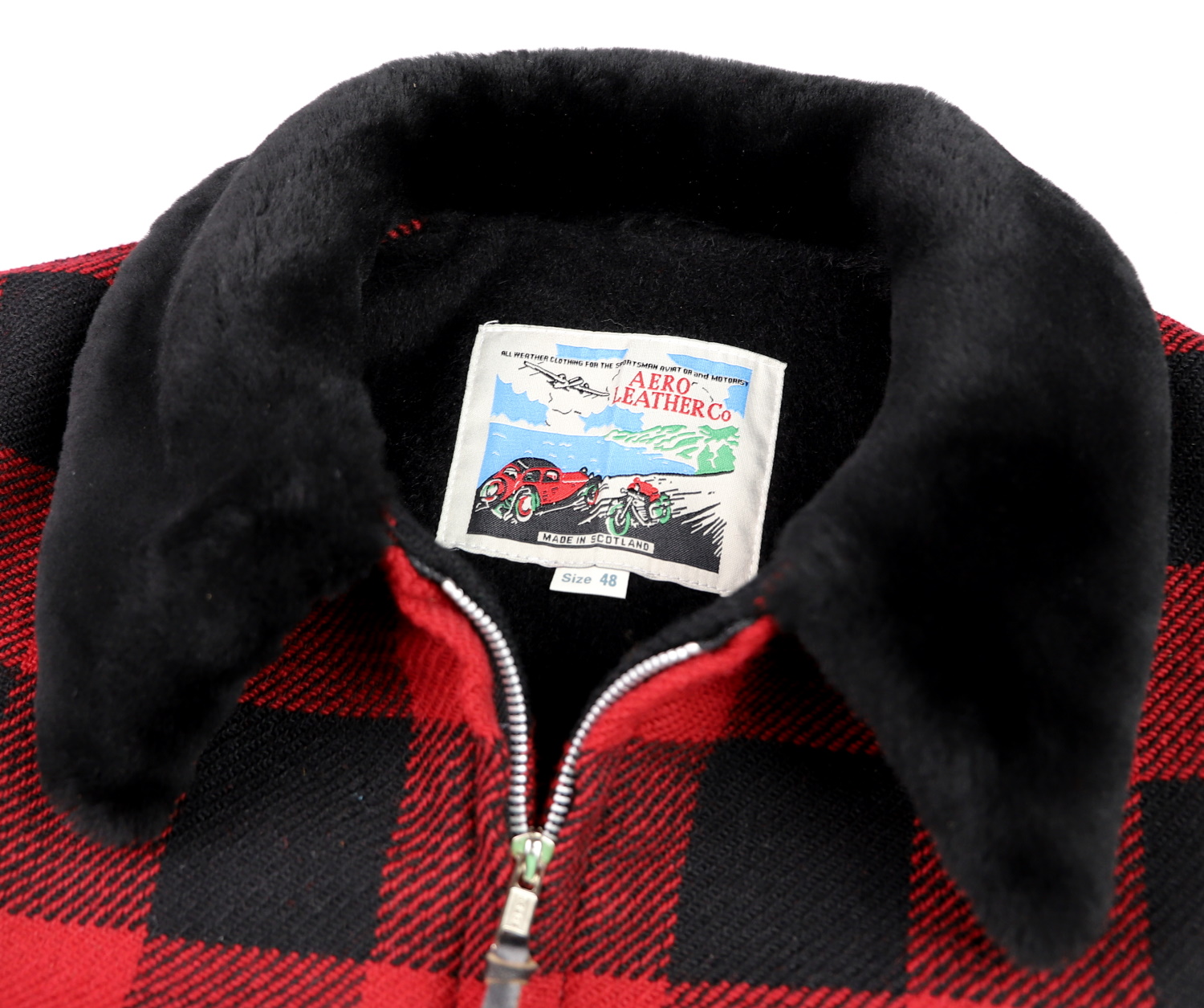 Aero Waterfront Red and Black Wool Fur collar LW8 fur collar tag.jpg