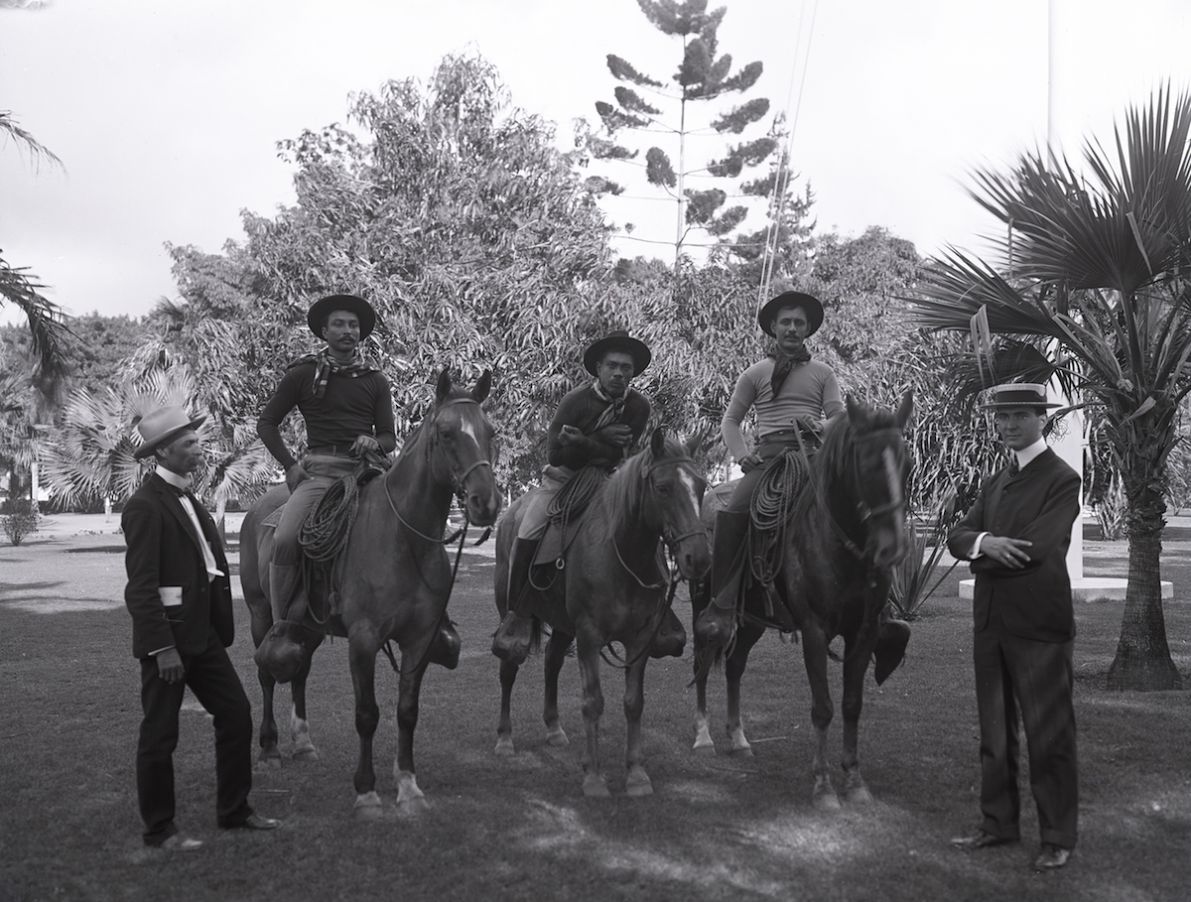 aloharodeo-Ikua Purdy, Archie Ka'au'a, and Willie Spencer (credit, Bishop Museum).jpg