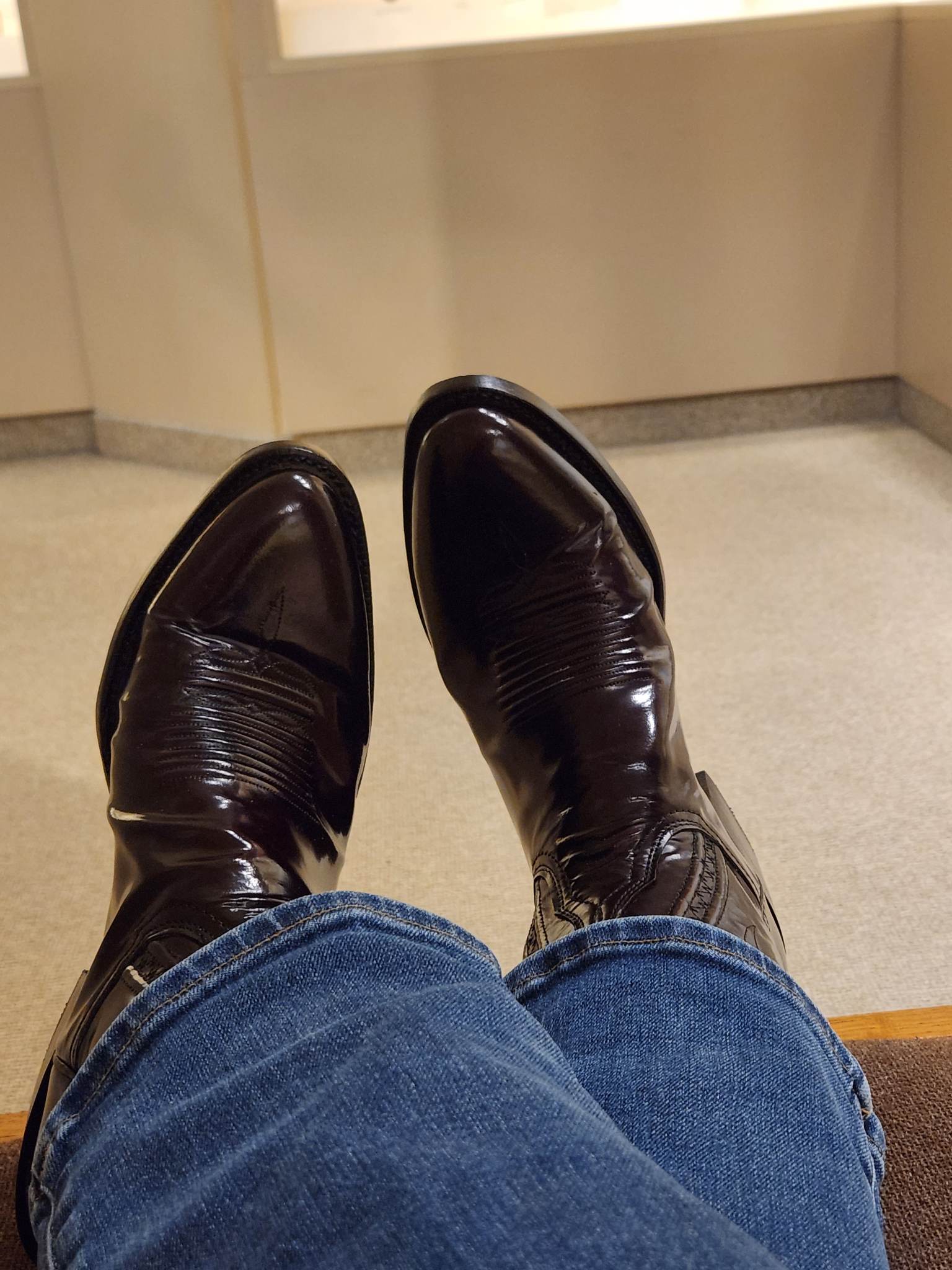 Black polish on red boots clearance