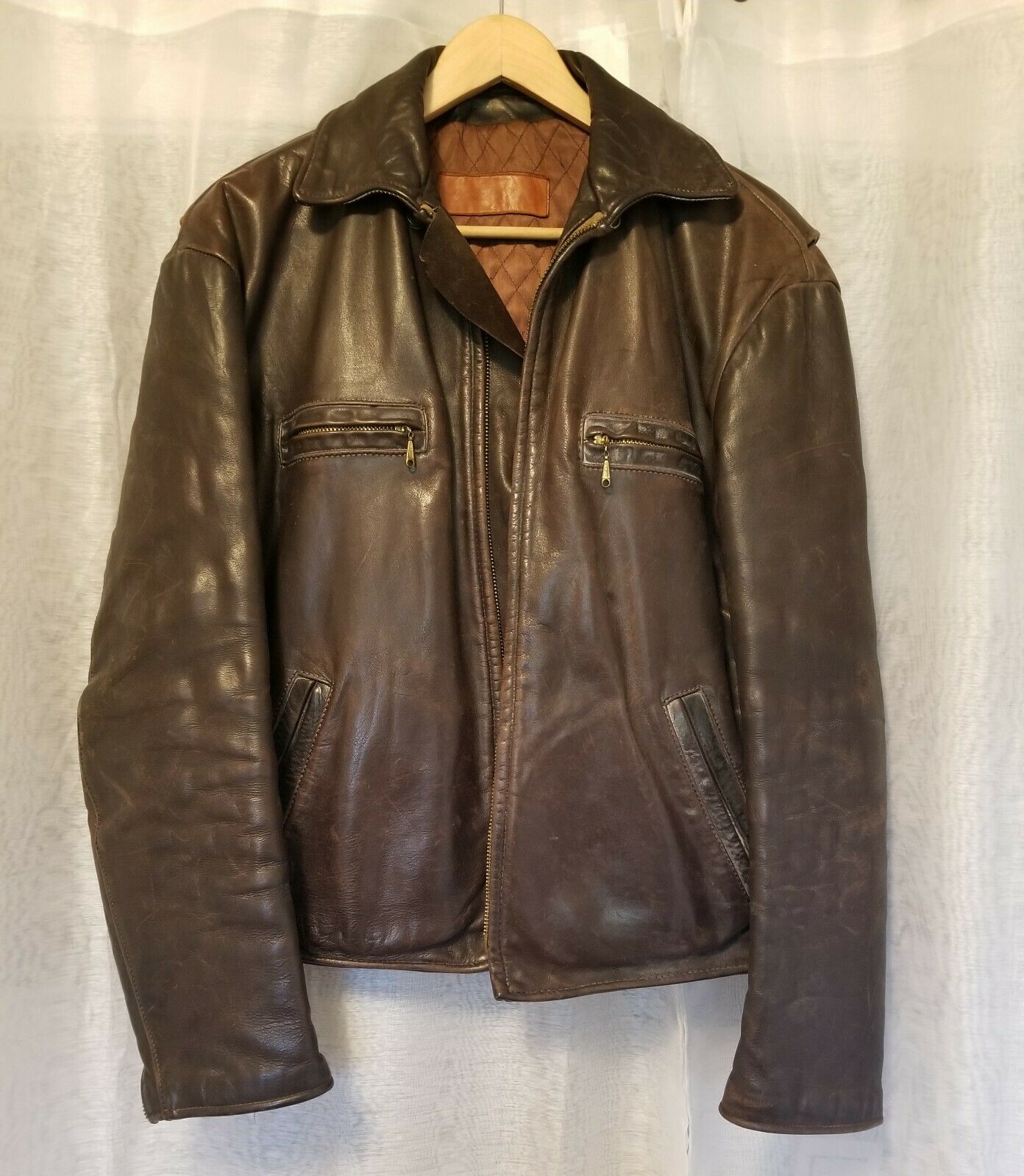 Vintage Walter Dyer Men's Leather Brown Biker Jacket - $110 | The ...