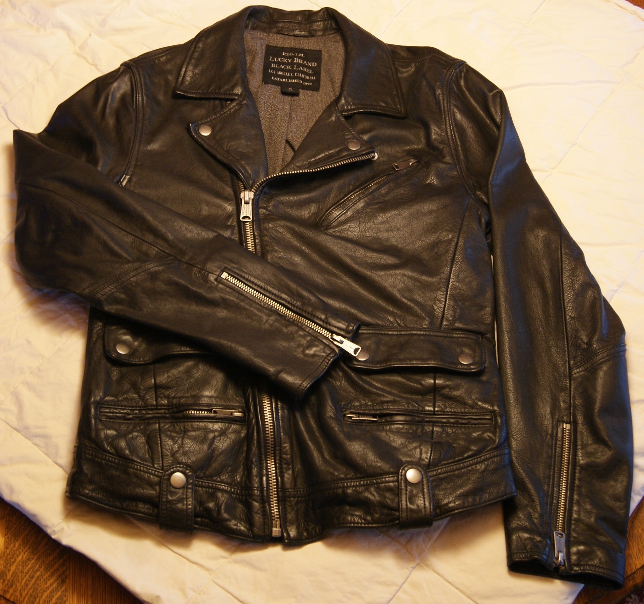 Lucky brand black leather jacket store