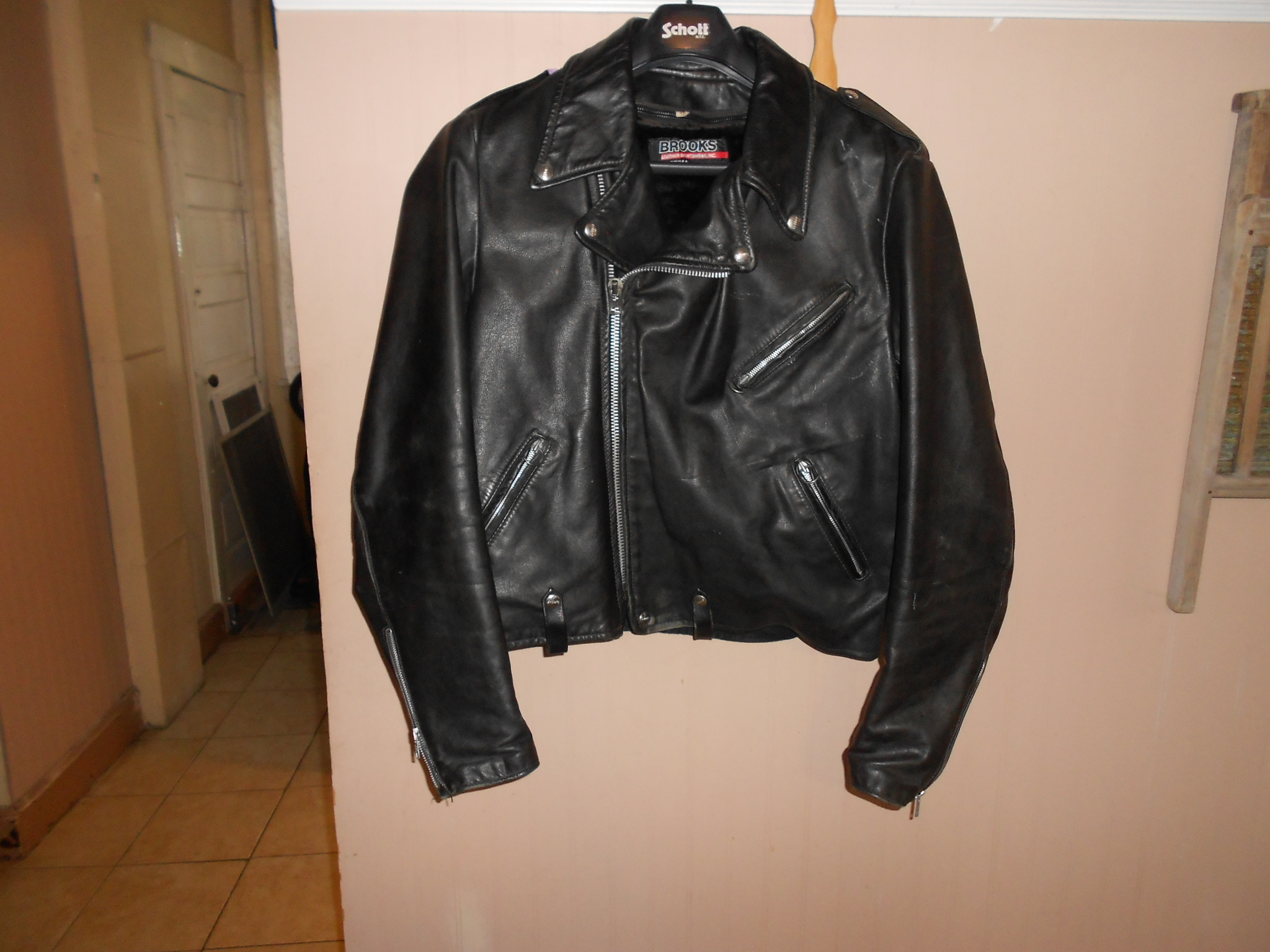 brooks leather biker jacket