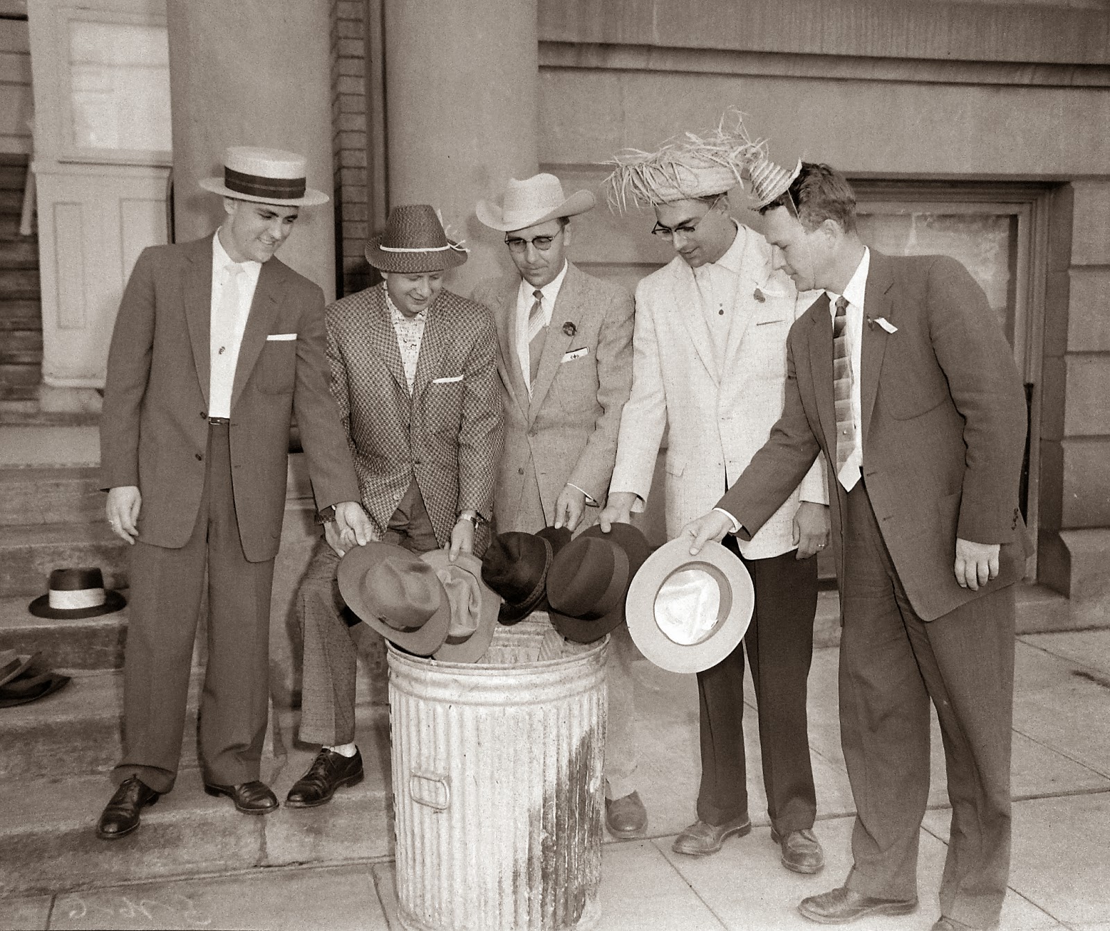 Elks Club trade-in felt hats for Straw Hat Day, May 26 1956.JPG