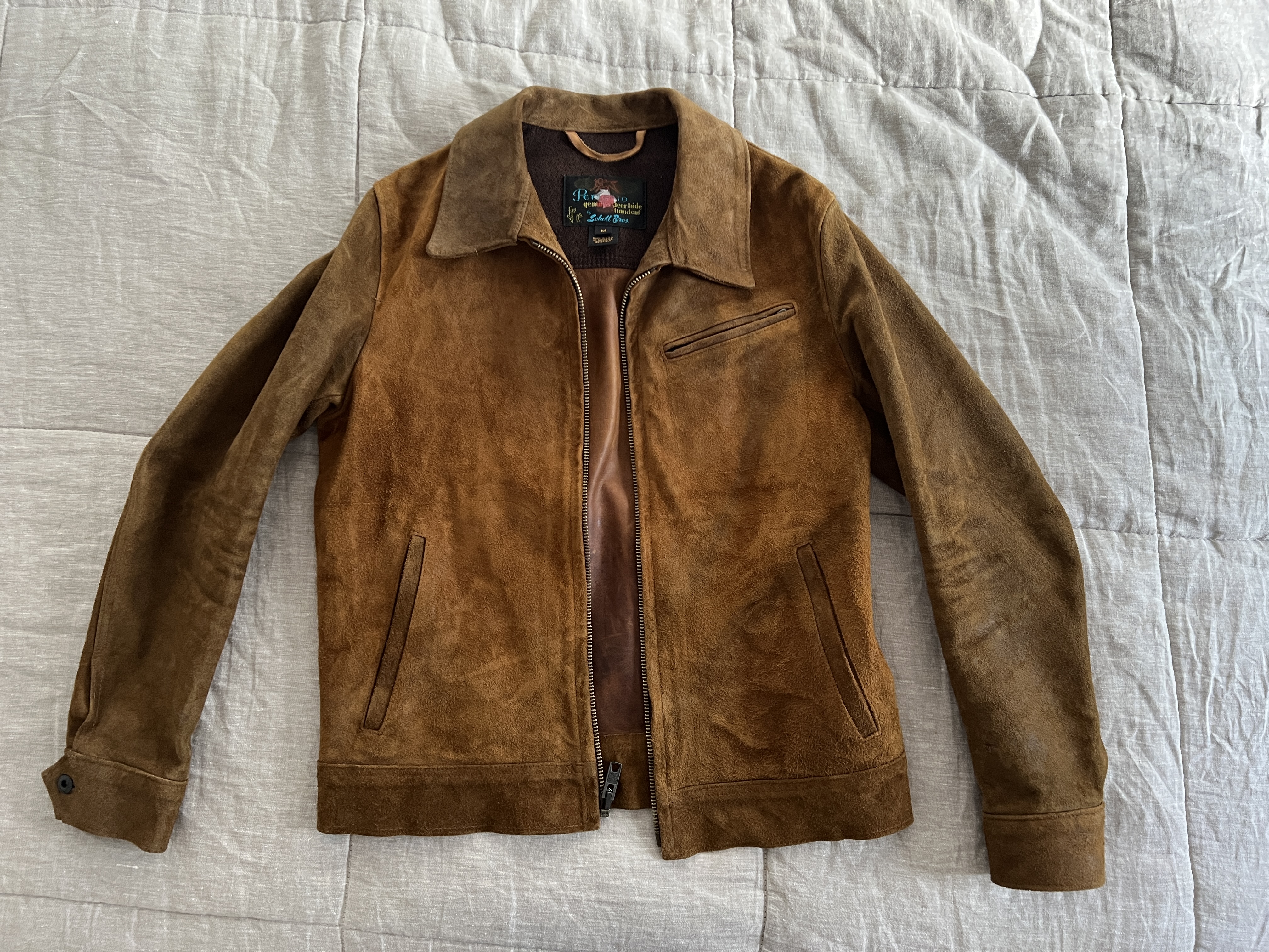Schott Duke 370 Oiled Roughout Suede Leather Jacket Medium | The
