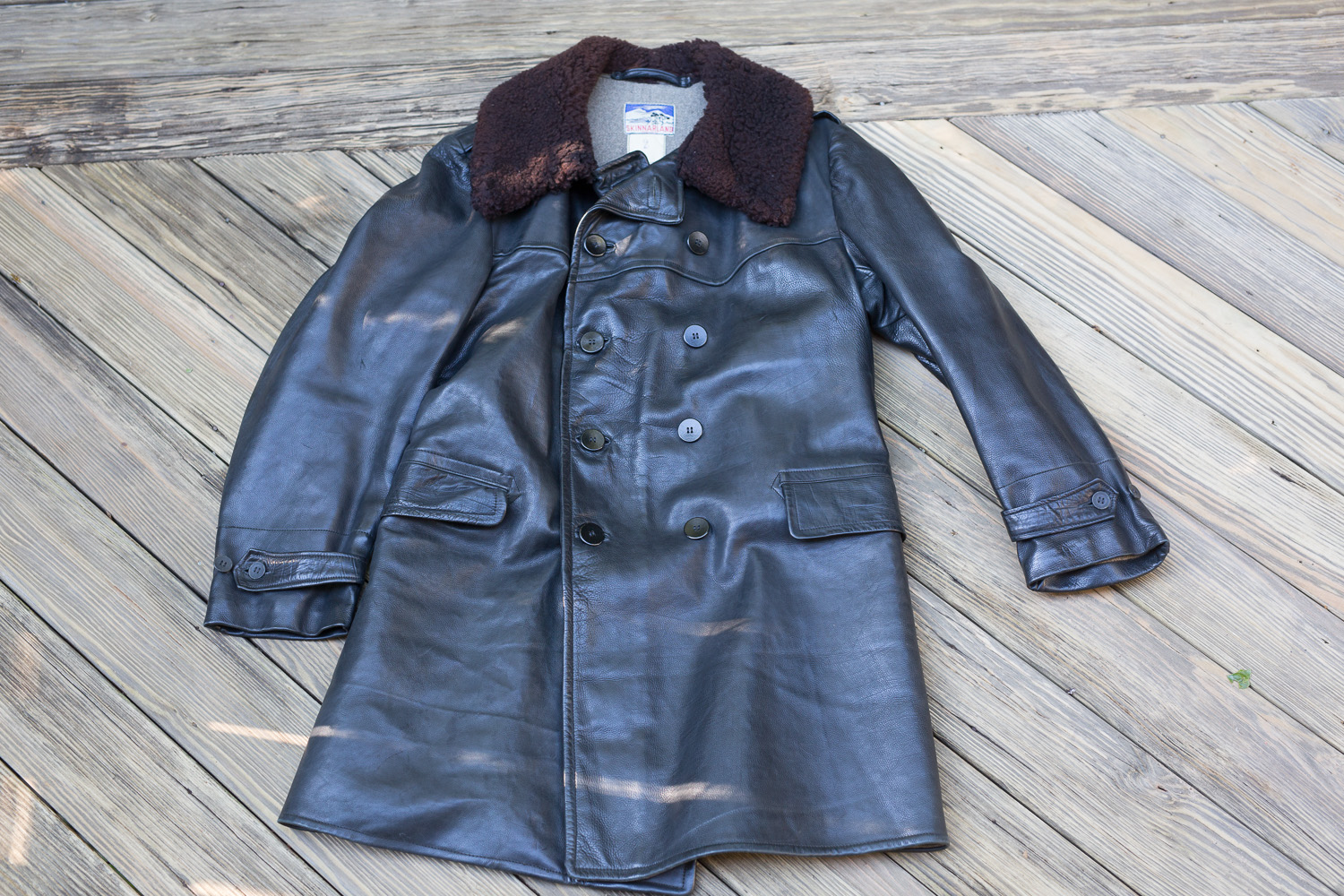 Swedish Military horsehide leather coat with shearling collar