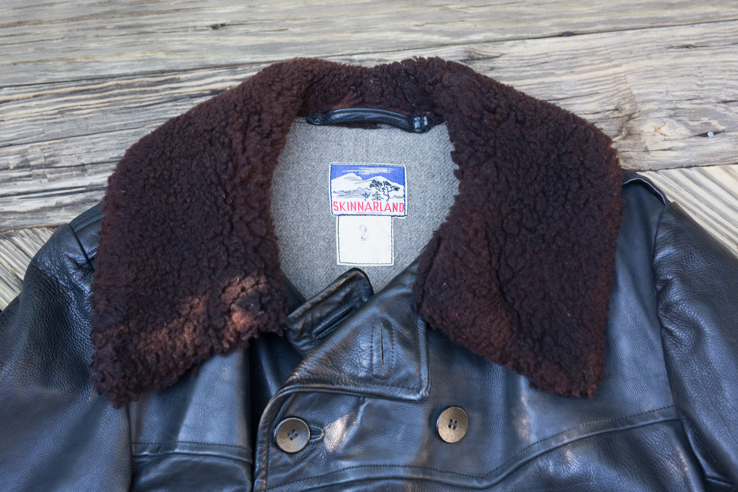 Swedish Military horsehide leather coat with shearling collar