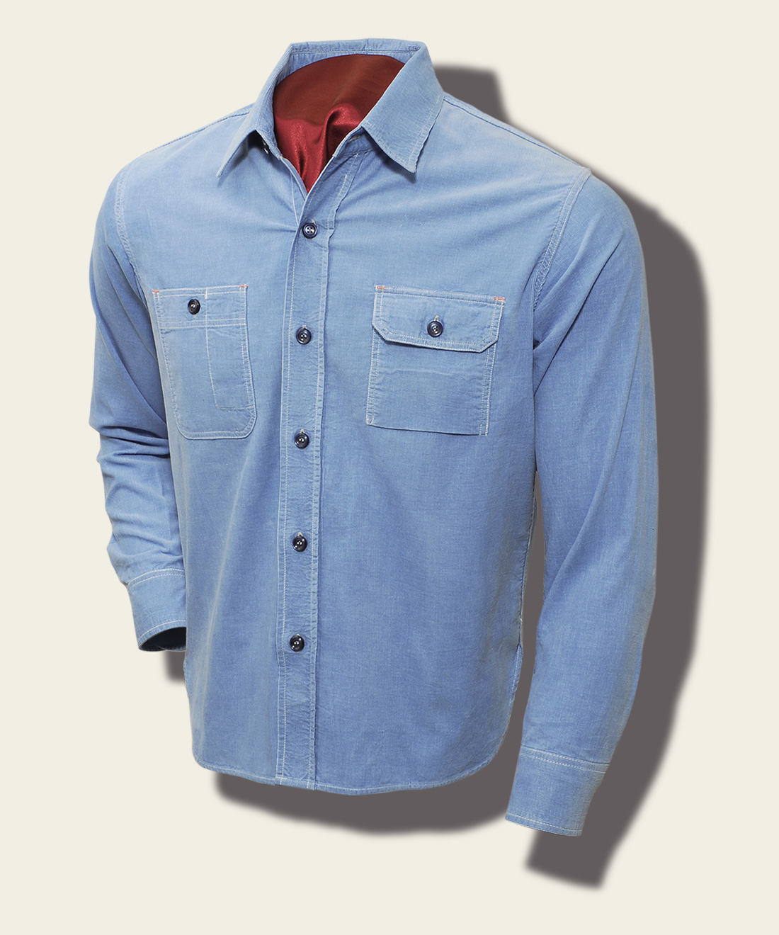 Sugar Cane Indigo-Dyed Corduroy Shirt, Light Blue SC27101-124  fr.jpg