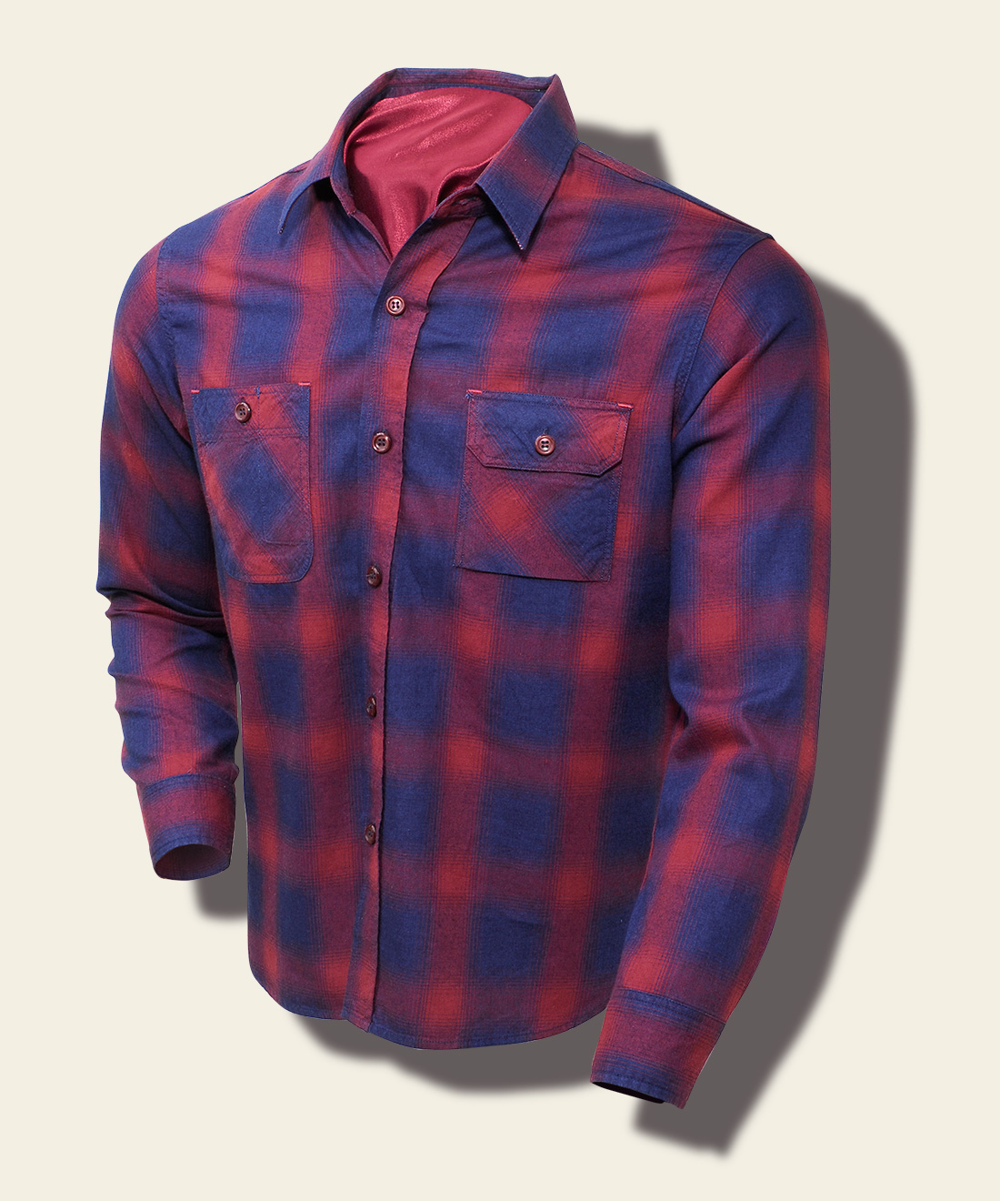 Sugar Cane Indigo-Dyed Flannel Check Shirt, Red SC27104_165 fr.jpg