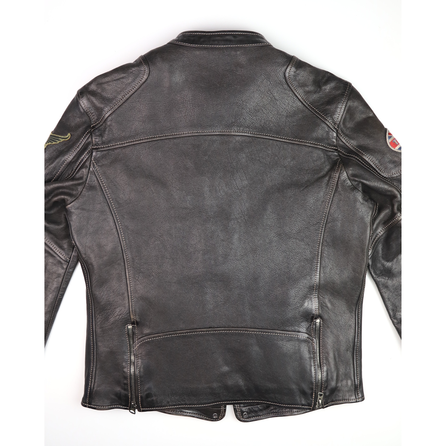 Thedi Cafe Racer with patches Black Teacore Bruciato Horsehide back.jpg