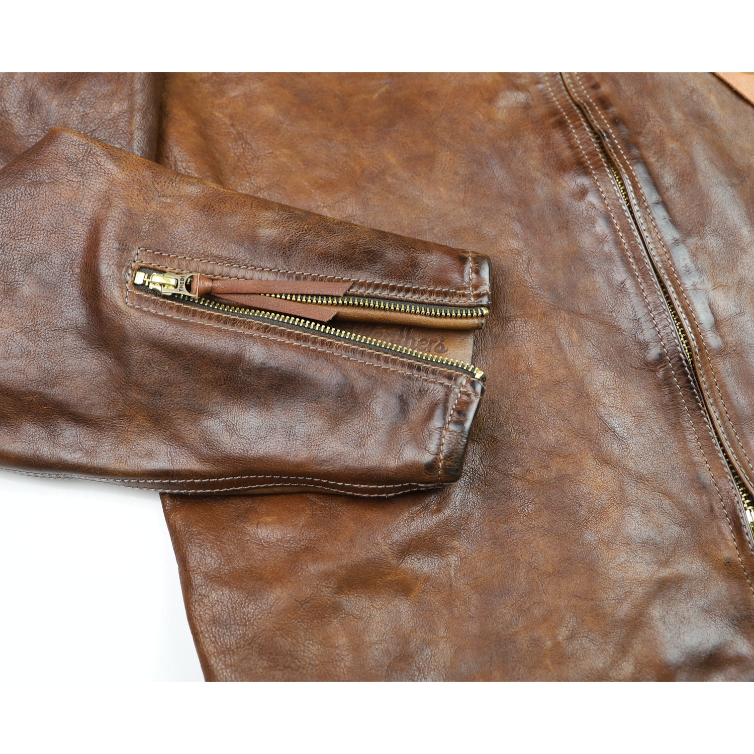 Thedi Phenix Cafe Racer Light Brown Toscano Buffalo sleeve zipper.jpg