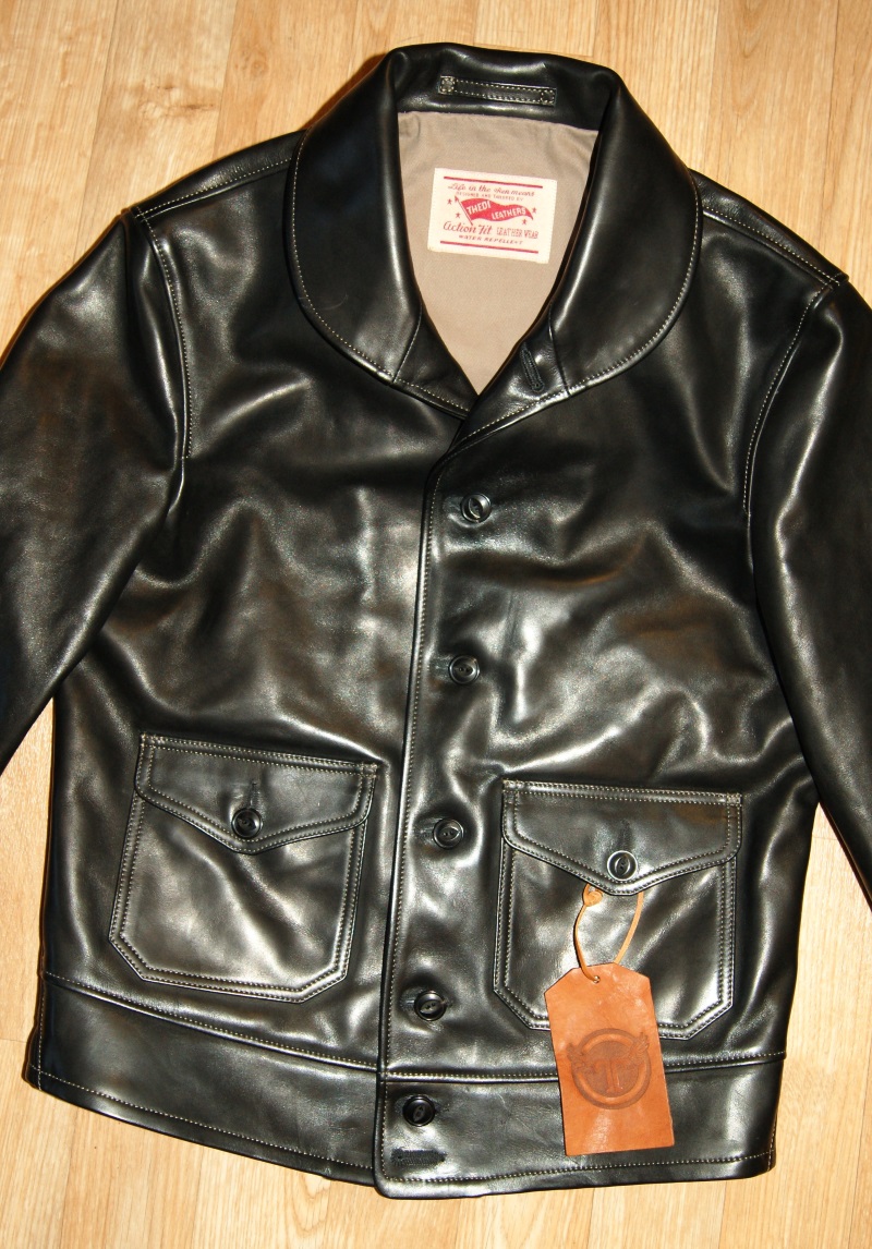 Thedi Shawl Collar Button-Up Jacket Black Cowhide front.jpg