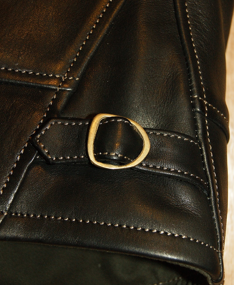 Thedi Shawl Collar Jacket Black Cowhide side straps.jpg