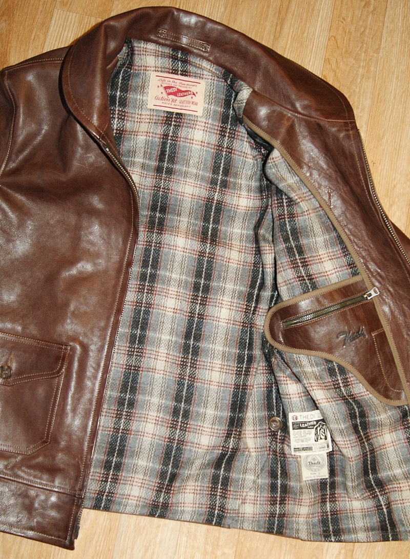 Thedi Zip-Sleeve Shawl Collar Jacket Espresso Buffalo plaid lining.jpg