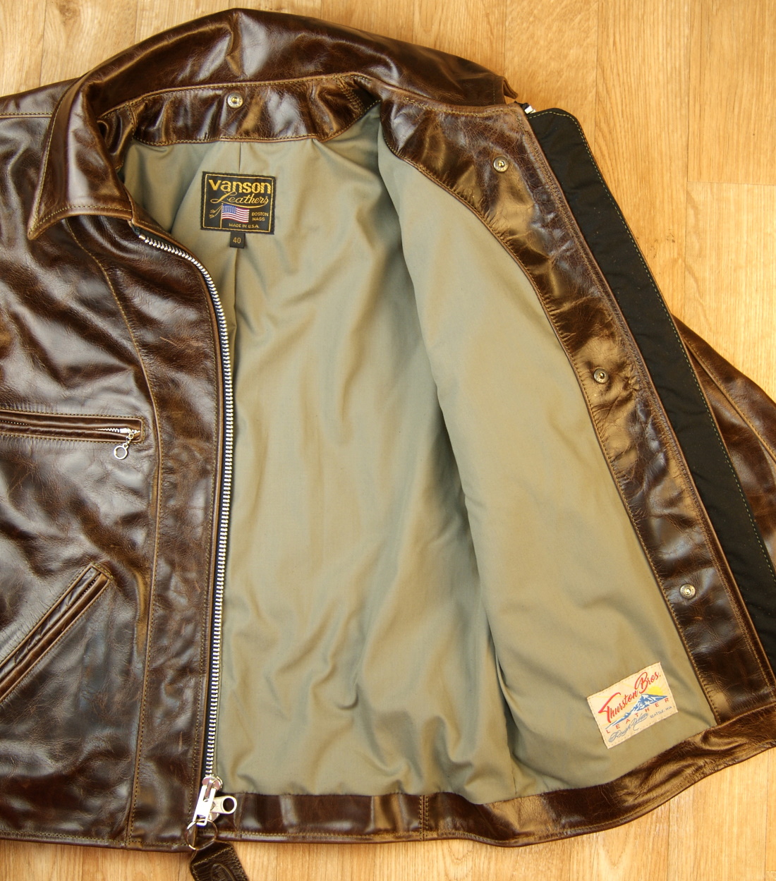 Vanson Model F Dark Maple Bainbridge HG6 olive tan lining.jpg