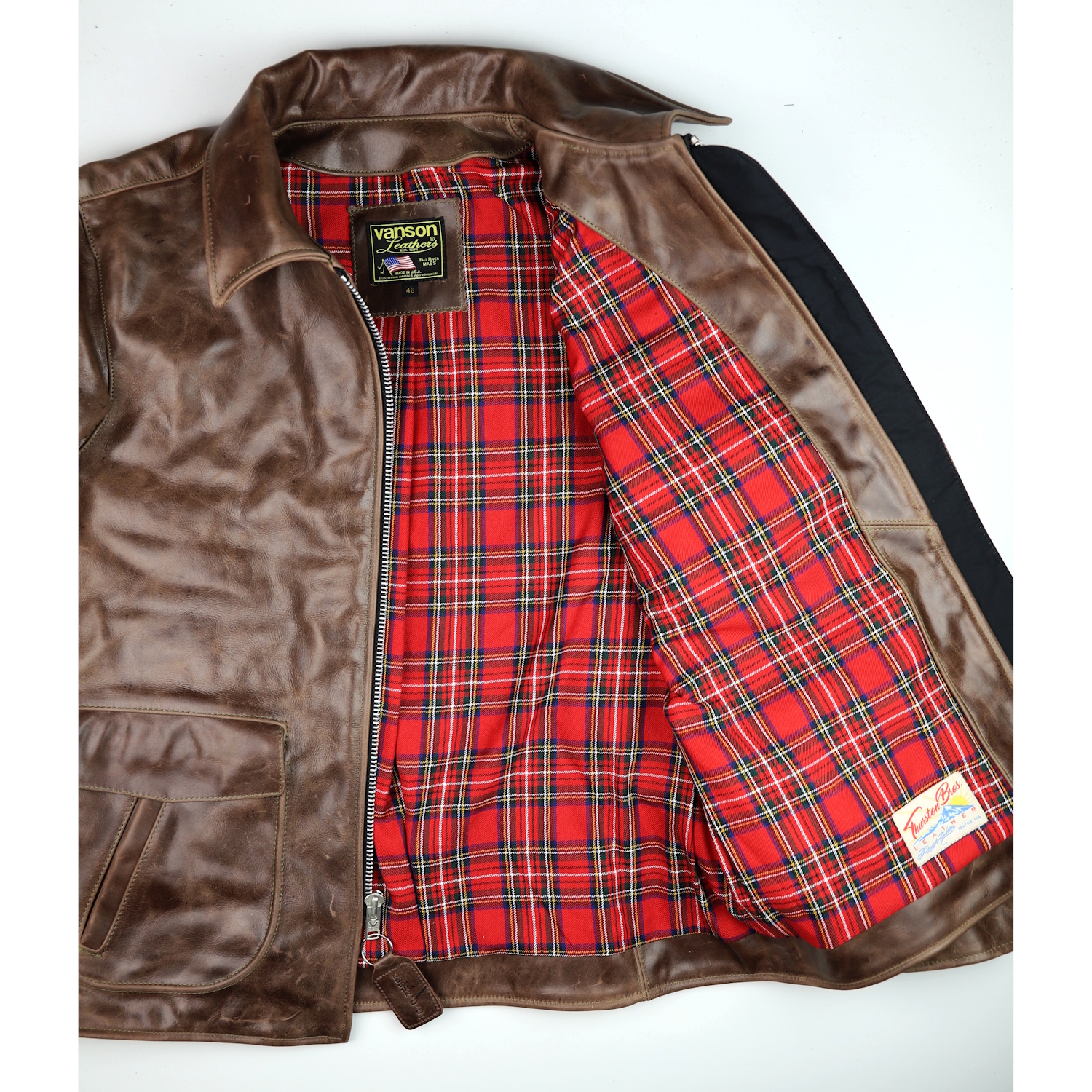 Vanson Woodway Brandy Roma 46 red plaid lining IG square.jpg