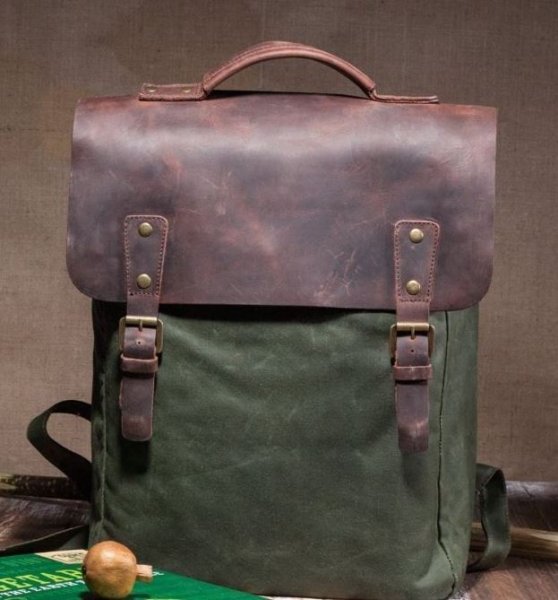 Green Waxed Canvas & Leather Backpack/Laptop Case | The Fedora Lounge