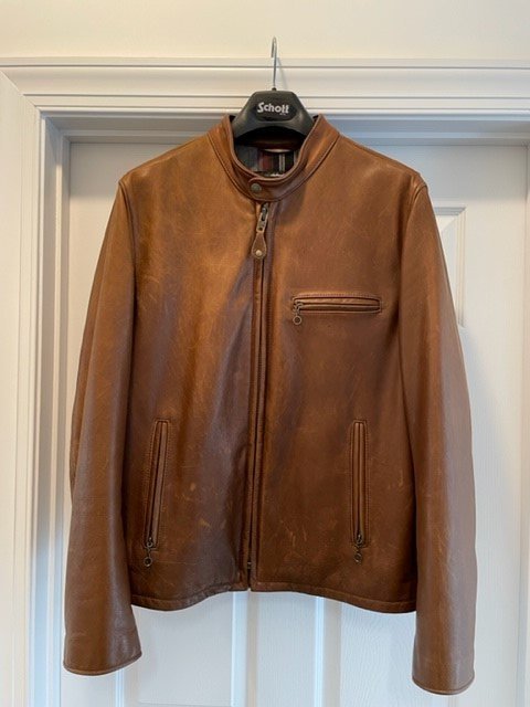 Schott NYC Waxy Cowhide Cafe Racer Jacket - Brown (530) - Men's Clothing,  Traditional Natural shouldered clothing, preppy apparel
