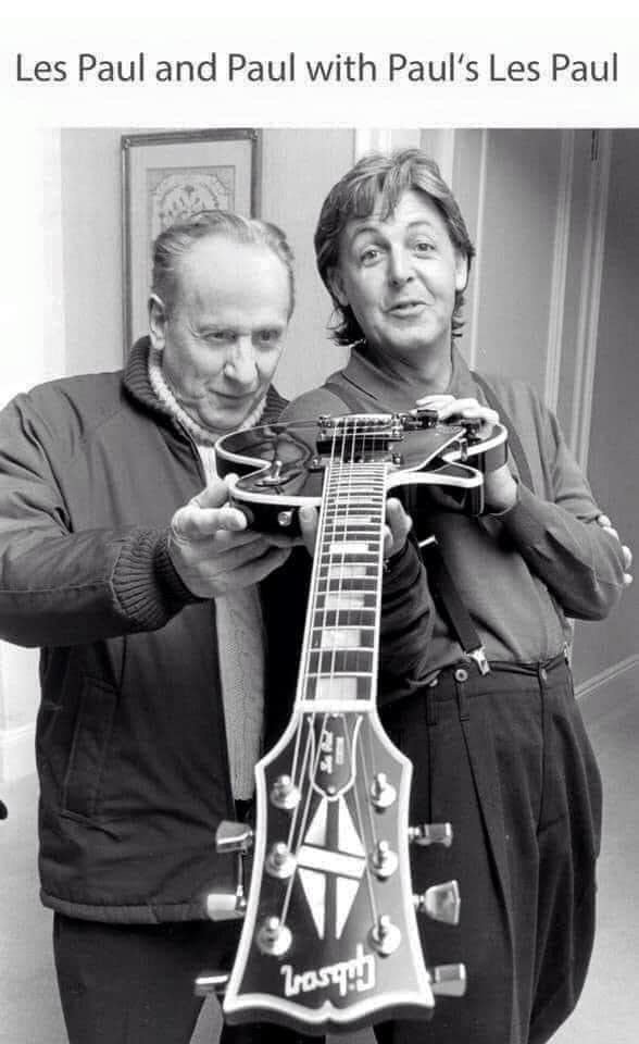 Les Paul with Paul McCartney‘s Les Paul.jpg