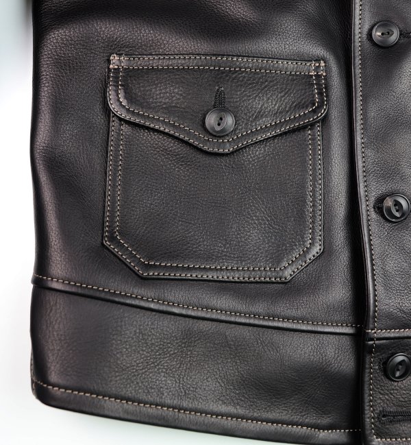 Thedi Button-Up Shawl Collar Markos Black Cowhide patch pocket.jpg